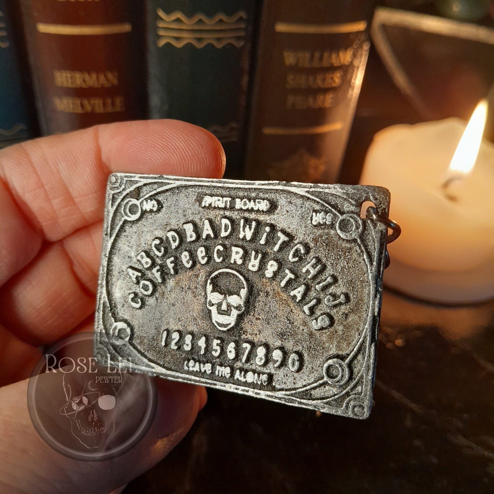 Unique Skull Spirit Board Keychain | Handcrafted Pewter Gothic Gift