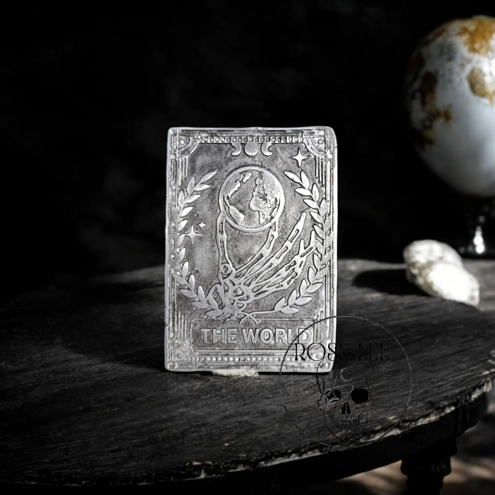 Metal Tarot Card – The World – Pewter Art