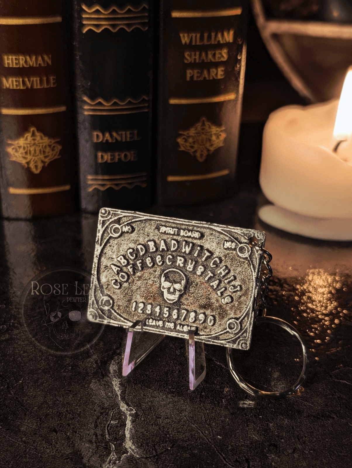Unique Skull Spirit Board Keychain | Handcrafted Pewter Gothic Gift