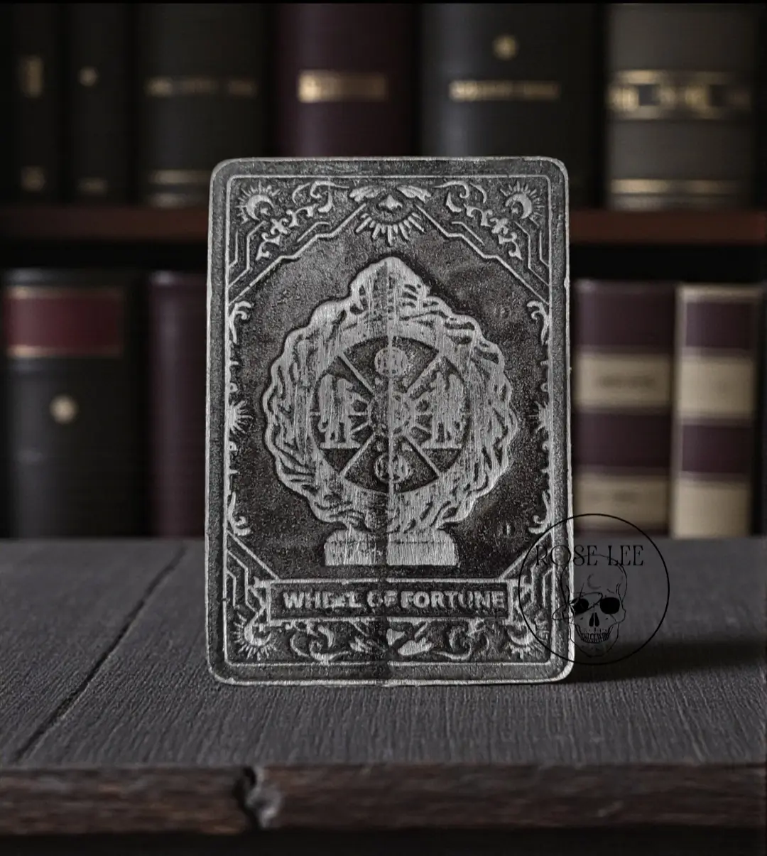 The Wheel of Fortune – Metal Tarot Card – Pewter Art